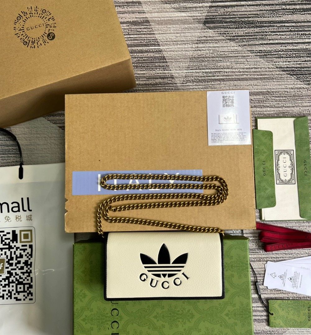 1:1 Replica Gucci x Adidas Wallet With Chain White For Women, Women's Bags 7.5in/19cm GG 621892 UZ3BG 8847