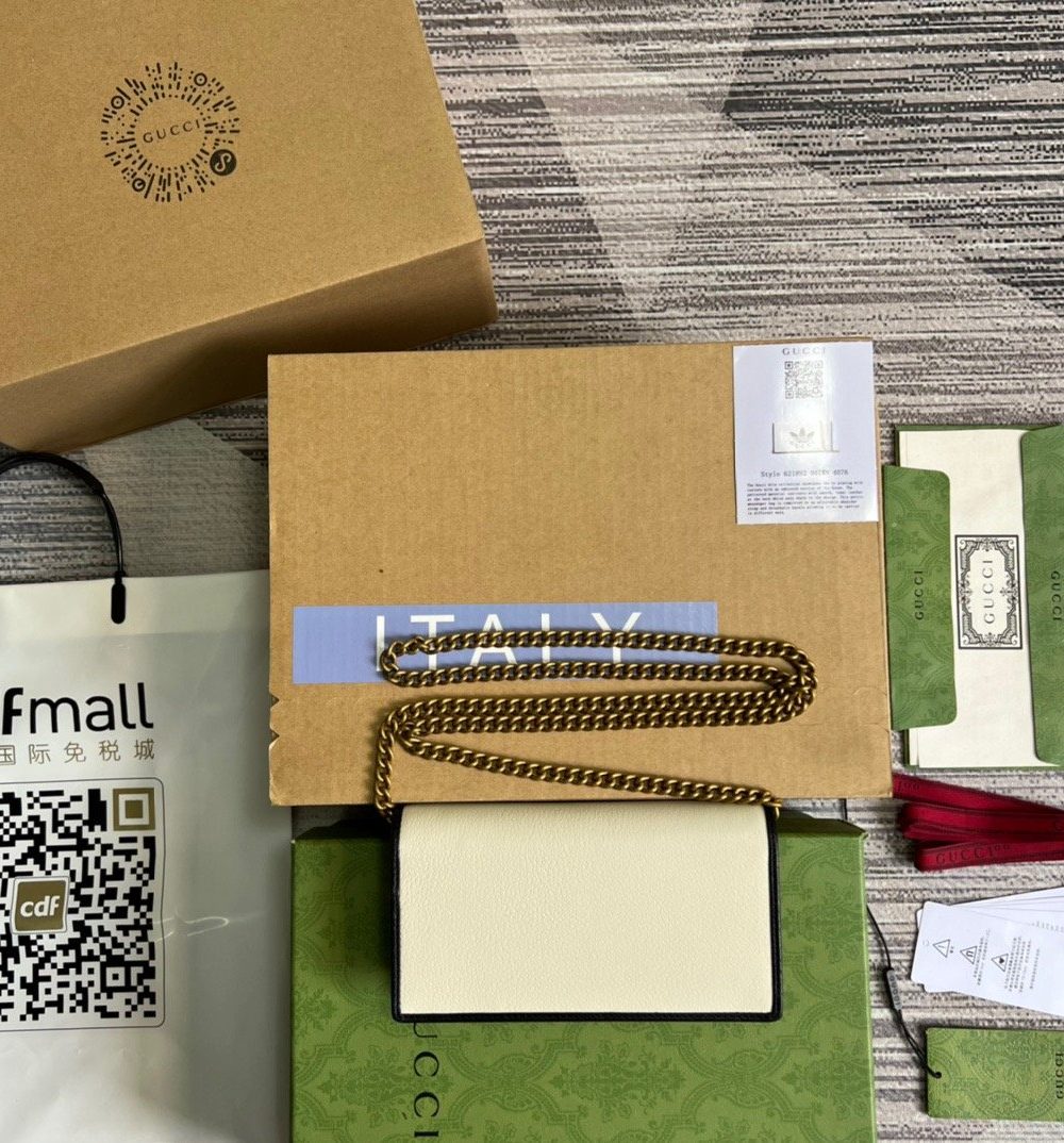 1:1 Replica Gucci x Adidas Wallet With Chain White For Women, Women's Bags 7.5in/19cm GG 621892 UZ3BG 8847