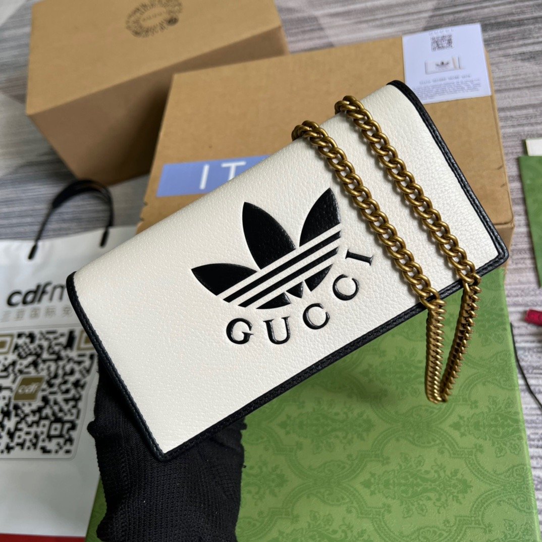 1:1 Replica Gucci x Adidas Wallet With Chain White For Women, Women's Bags 7.5in/19cm GG 621892 UZ3BG 8847 - Image 5