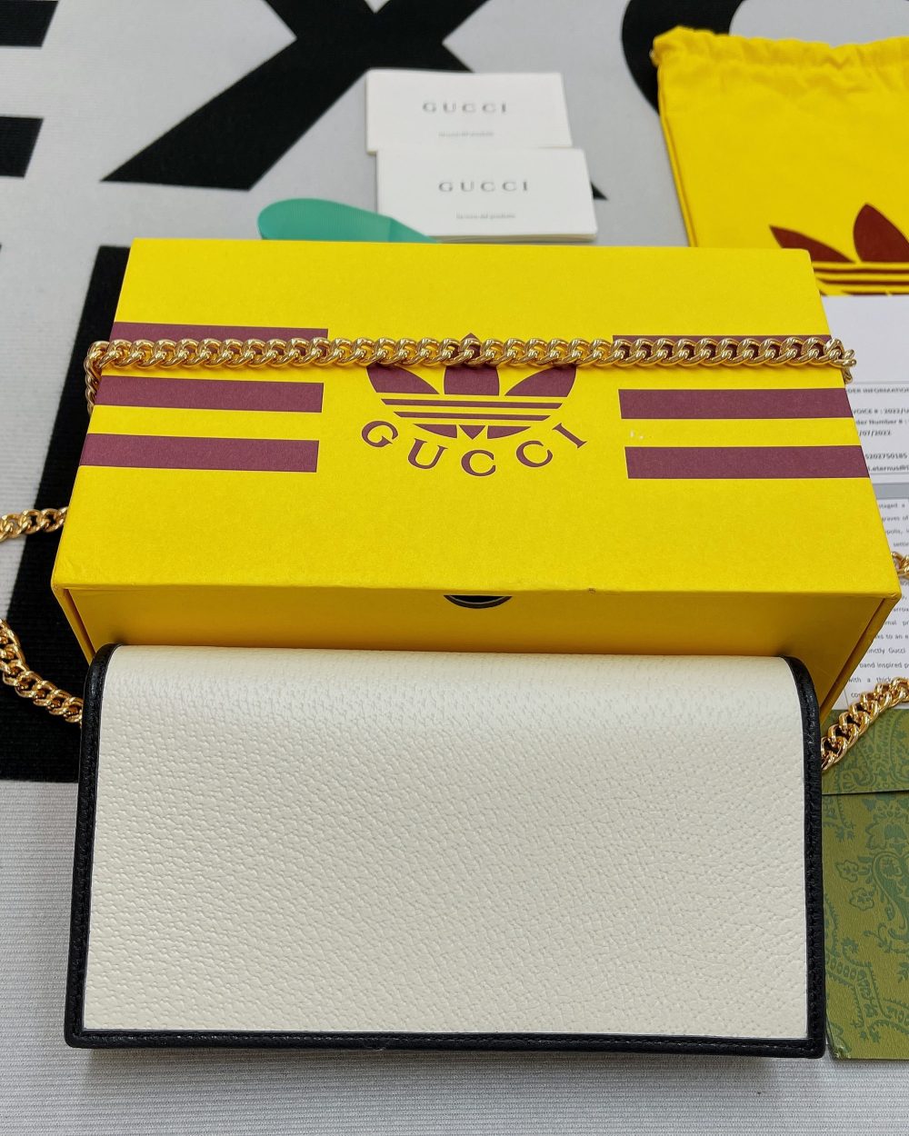 1:1 Replica Gucci x Adidas Wallet With Chain White For Women, Women's Bags 7.5in/19cm GG 621892 UZ3BG 8847
