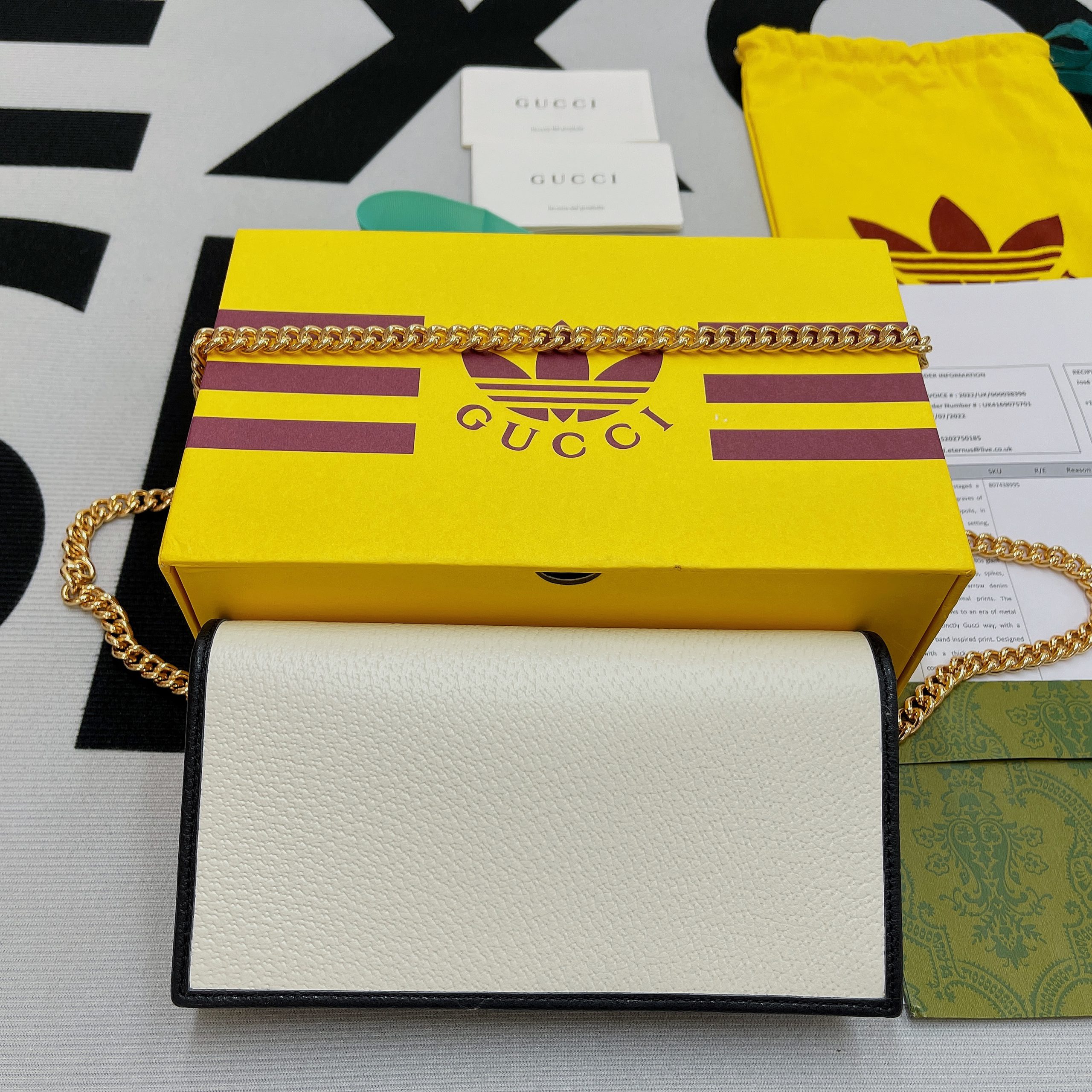 1:1 Replica Gucci x Adidas Wallet With Chain White For Women, Women's Bags 7.5in/19cm GG 621892 UZ3BG 8847 - Image 7