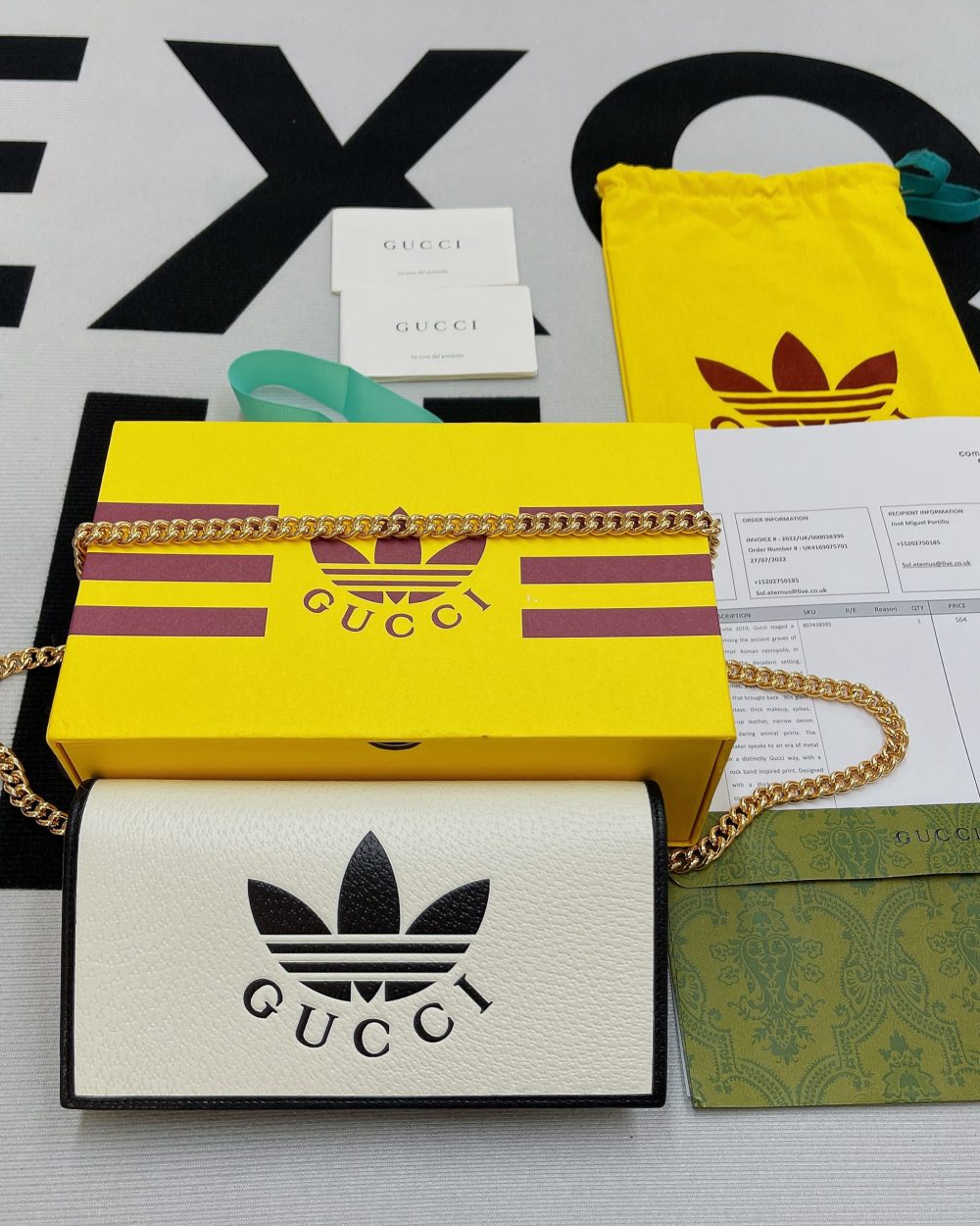 1:1 Replica Gucci x Adidas Wallet With Chain White For Women, Women's Bags 7.5in/19cm GG 621892 UZ3BG 8847