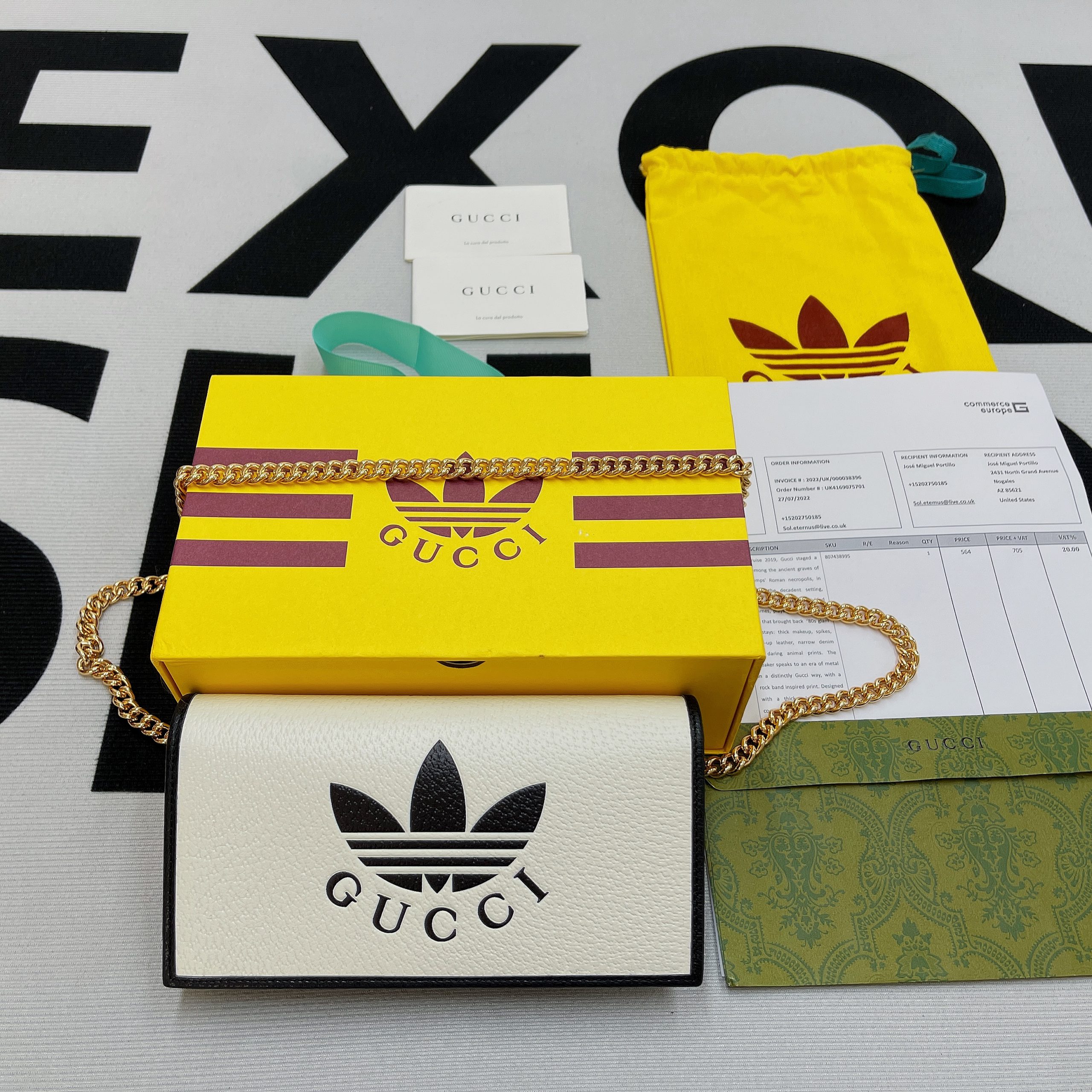 1:1 Replica Gucci x Adidas Wallet With Chain White For Women, Women's Bags 7.5in/19cm GG 621892 UZ3BG 8847 - Image 2