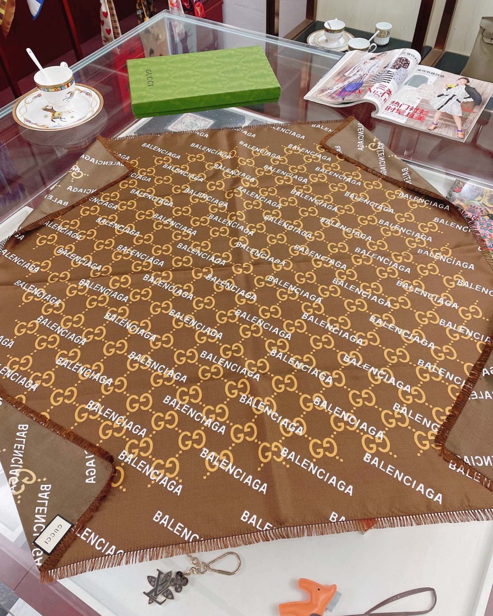 Gucci x Balenciaga in Brown Square Scarf 90cm/35in