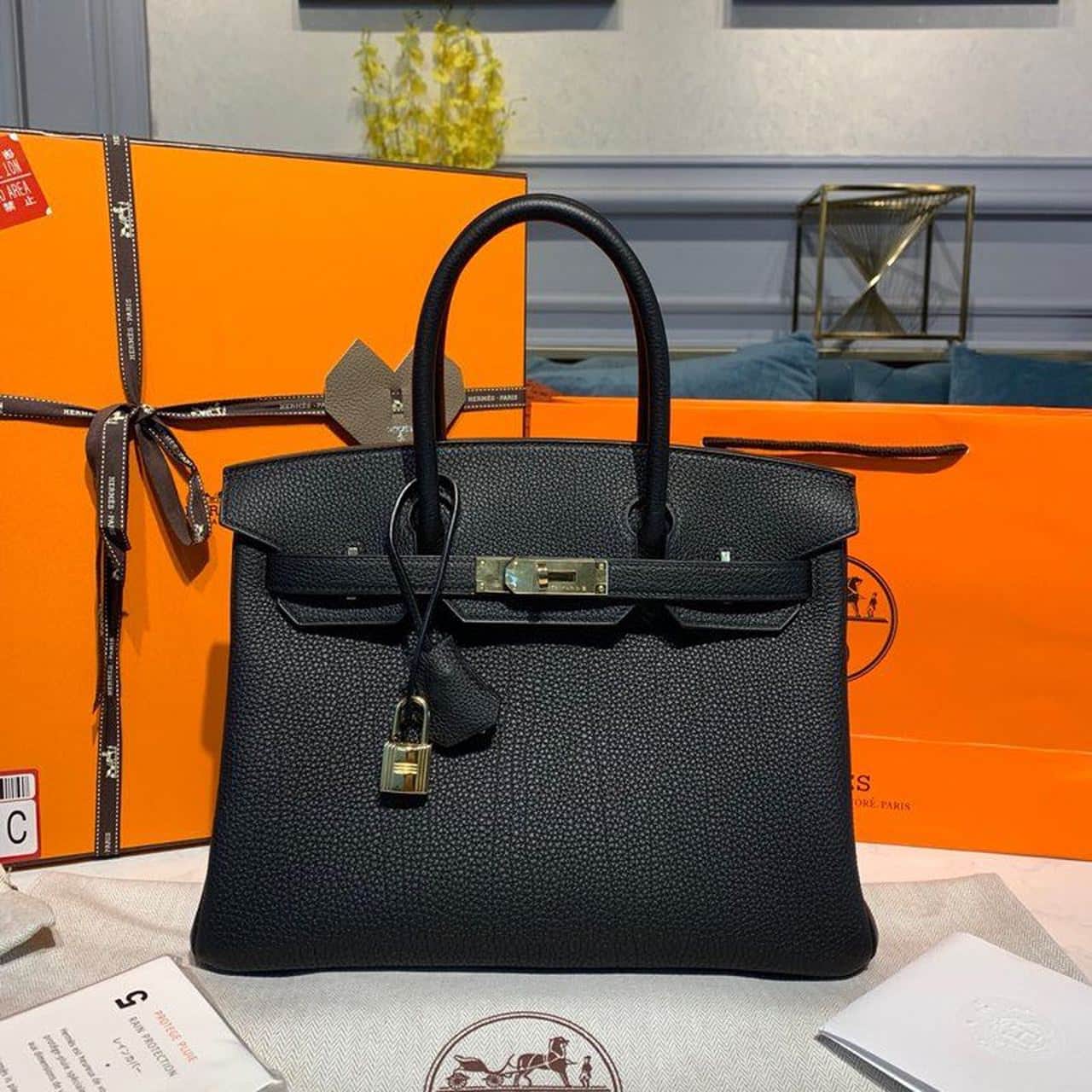 1:1 Replica Hermes Birkin Black For Women Gold Toned Hardware 9.8in/25cm - Image 2