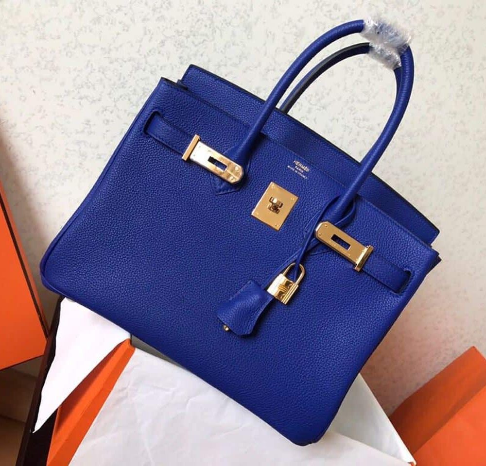1:1 Replica Hermes Birkin Electric Blue 7T For Women Gold Toned Hardware 11.8in/30cm