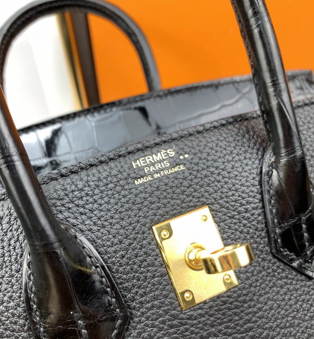 1:1 Replica Hermes Birkin Nata Swift Black For Women Gold Toned Hardware 10in/25cm