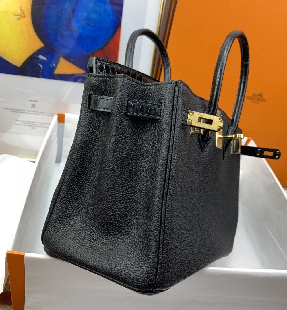 1:1 Replica Hermes Birkin Nata Swift Black For Women Gold Toned Hardware 10in/25cm