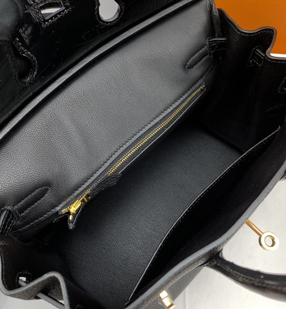 1:1 Replica Hermes Birkin Nata Swift Black For Women Gold Toned Hardware 10in/25cm