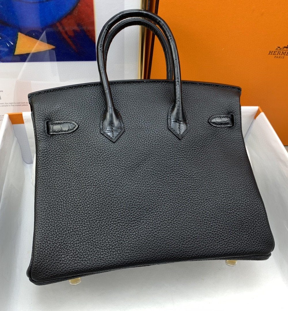 1:1 Replica Hermes Birkin Nata Swift Black For Women Gold Toned Hardware 10in/25cm