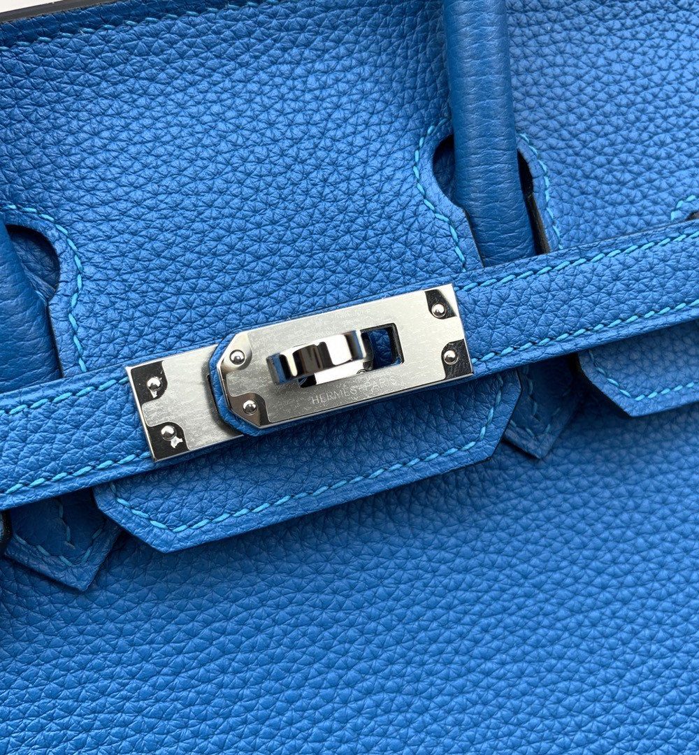 1:1 Replica Hermes Birkin Nata Swift Blue For Women Silver Toned Hardware 10in/25cm
