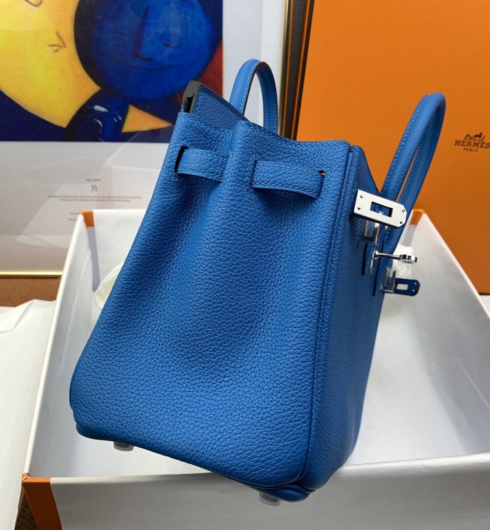 1:1 Replica Hermes Birkin Nata Swift Blue For Women Silver Toned Hardware 10in/25cm