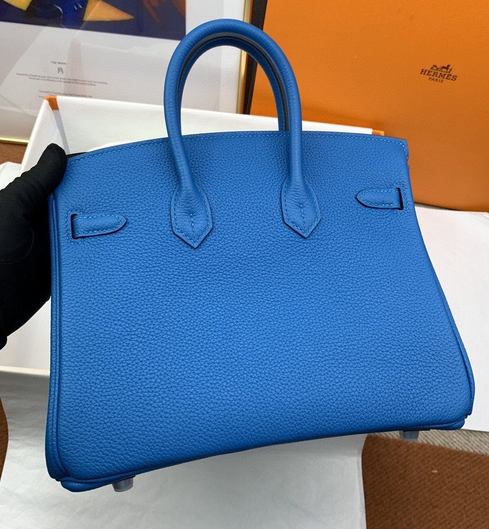 1:1 Replica Hermes Birkin Nata Swift Blue For Women Silver Toned Hardware 10in/25cm