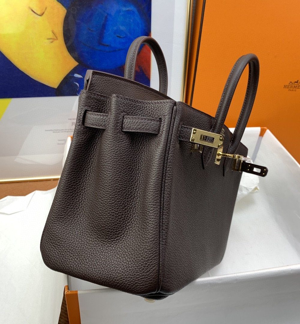 1:1 Replica Hermes Birkin Nata Swift Dark Brown For Women Gold Toned Hardware 10in/25cm
