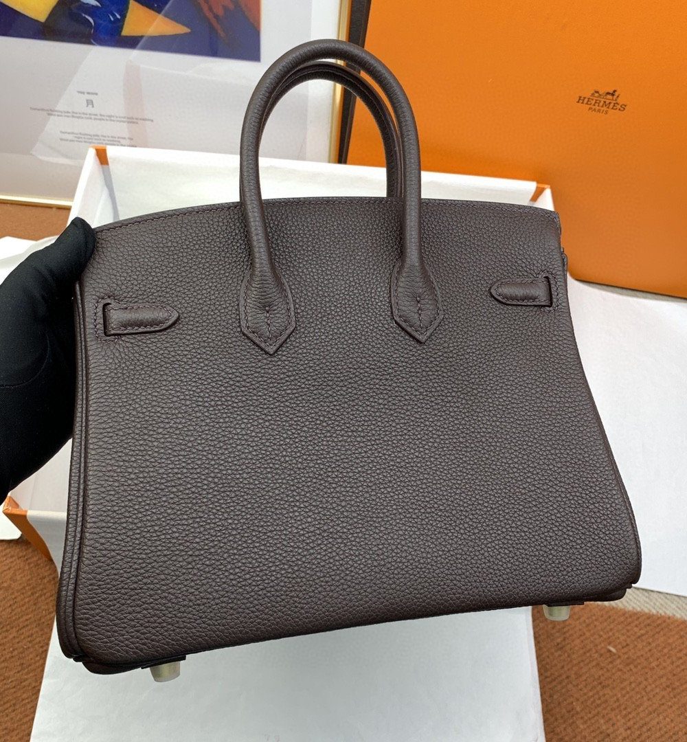 1:1 Replica Hermes Birkin Nata Swift Dark Brown For Women Gold Toned Hardware 10in/25cm