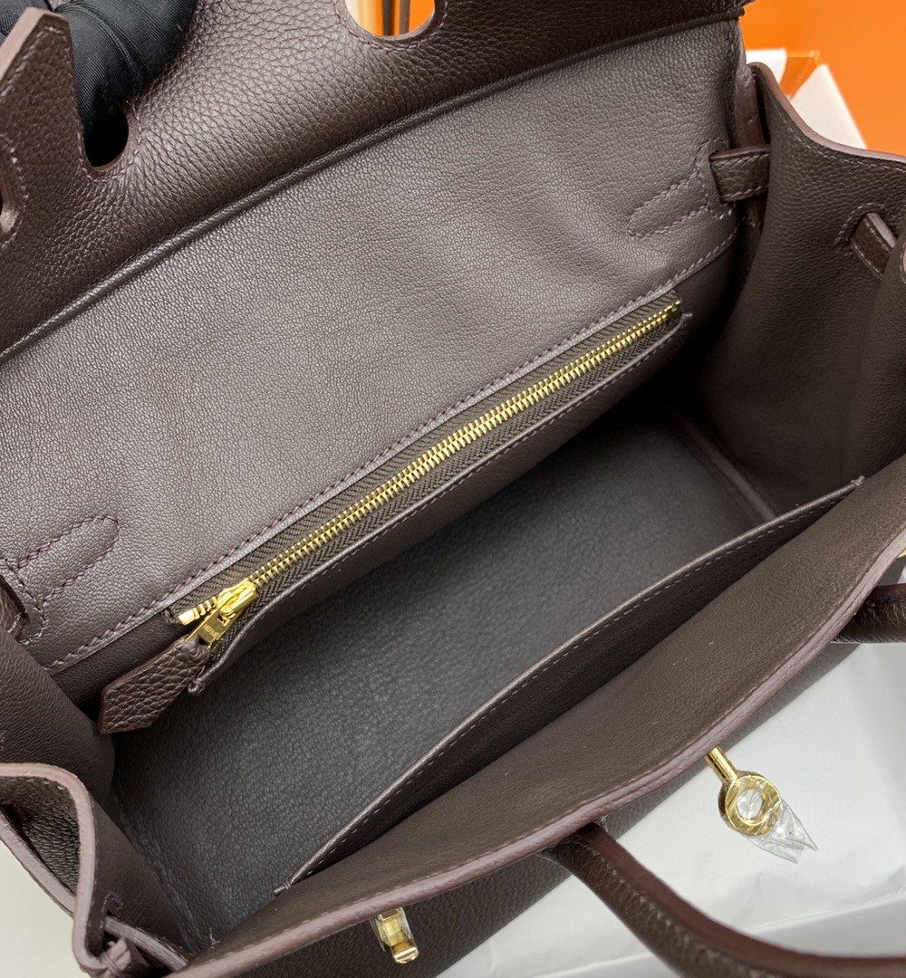 1:1 Replica Hermes Birkin Nata Swift Dark Brown For Women Gold Toned Hardware 10in/25cm