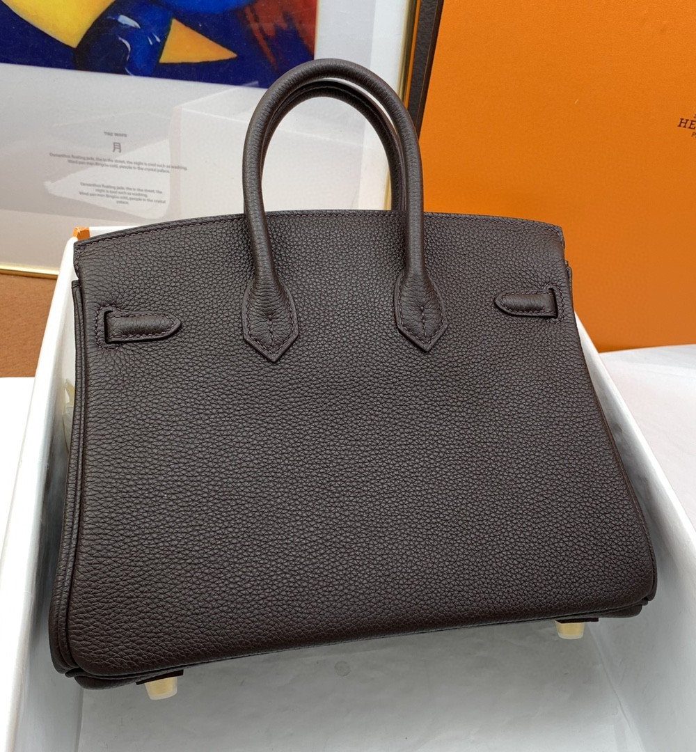 1:1 Replica Hermes Birkin Nata Swift Dark Brown For Women Gold Toned Hardware 10in/25cm