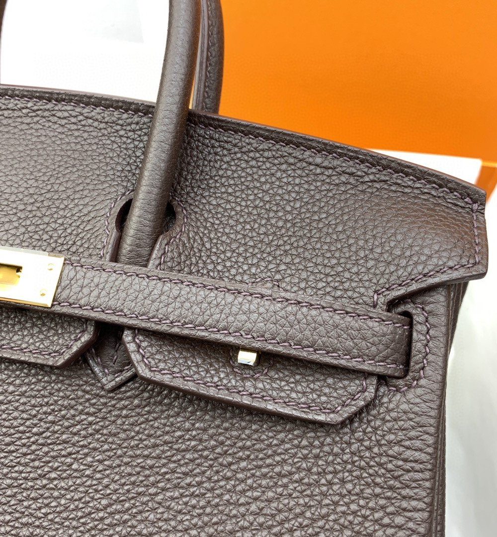 1:1 Replica Hermes Birkin Nata Swift Dark Brown For Women Gold Toned Hardware 10in/25cm