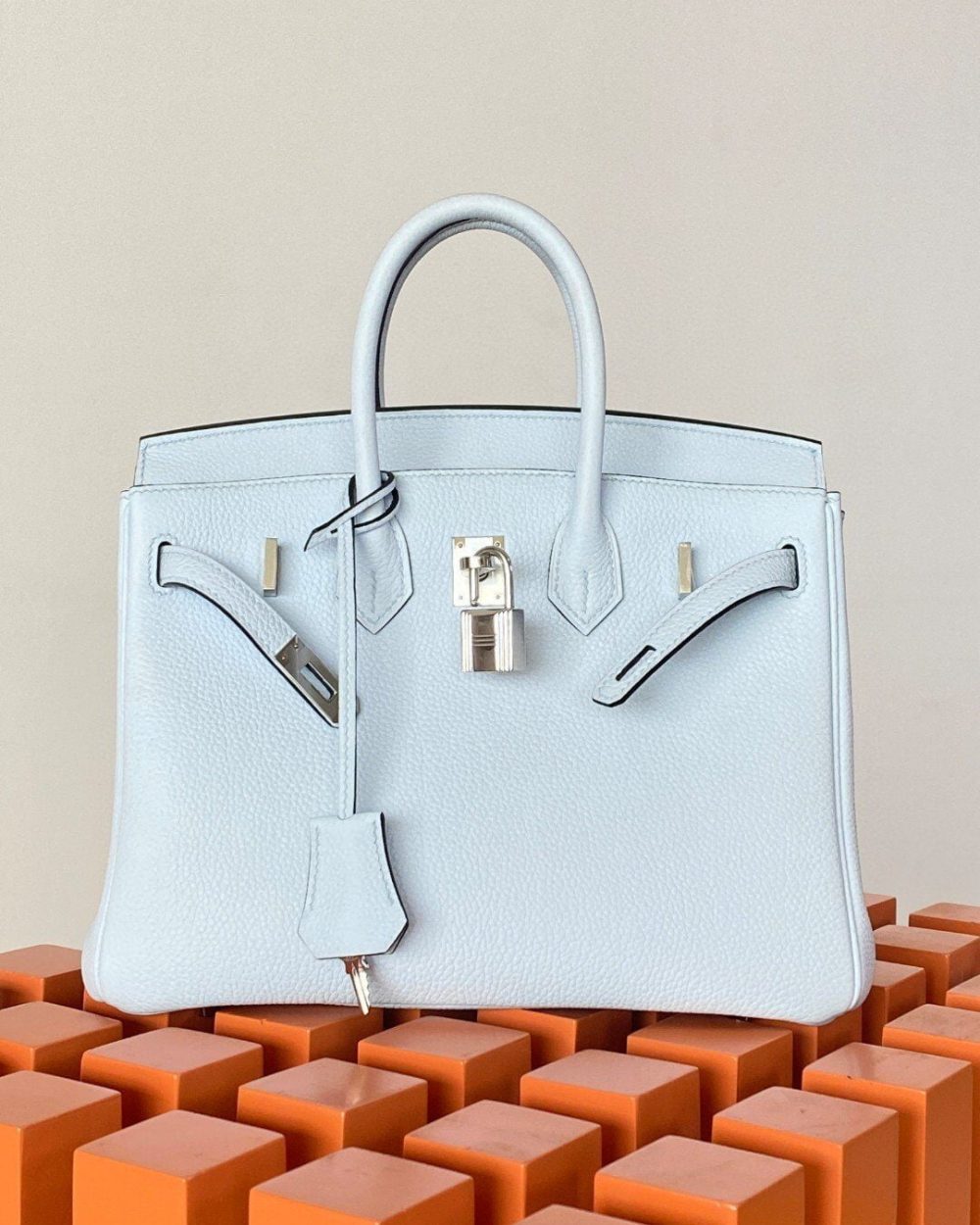 1:1 Replica Hermes Birkin Nata Swift Light Blue For Women Silver Toned Hardware 10in/25cm