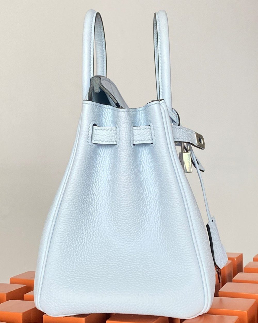 1:1 Replica Hermes Birkin Nata Swift Light Blue For Women Silver Toned Hardware 10in/25cm