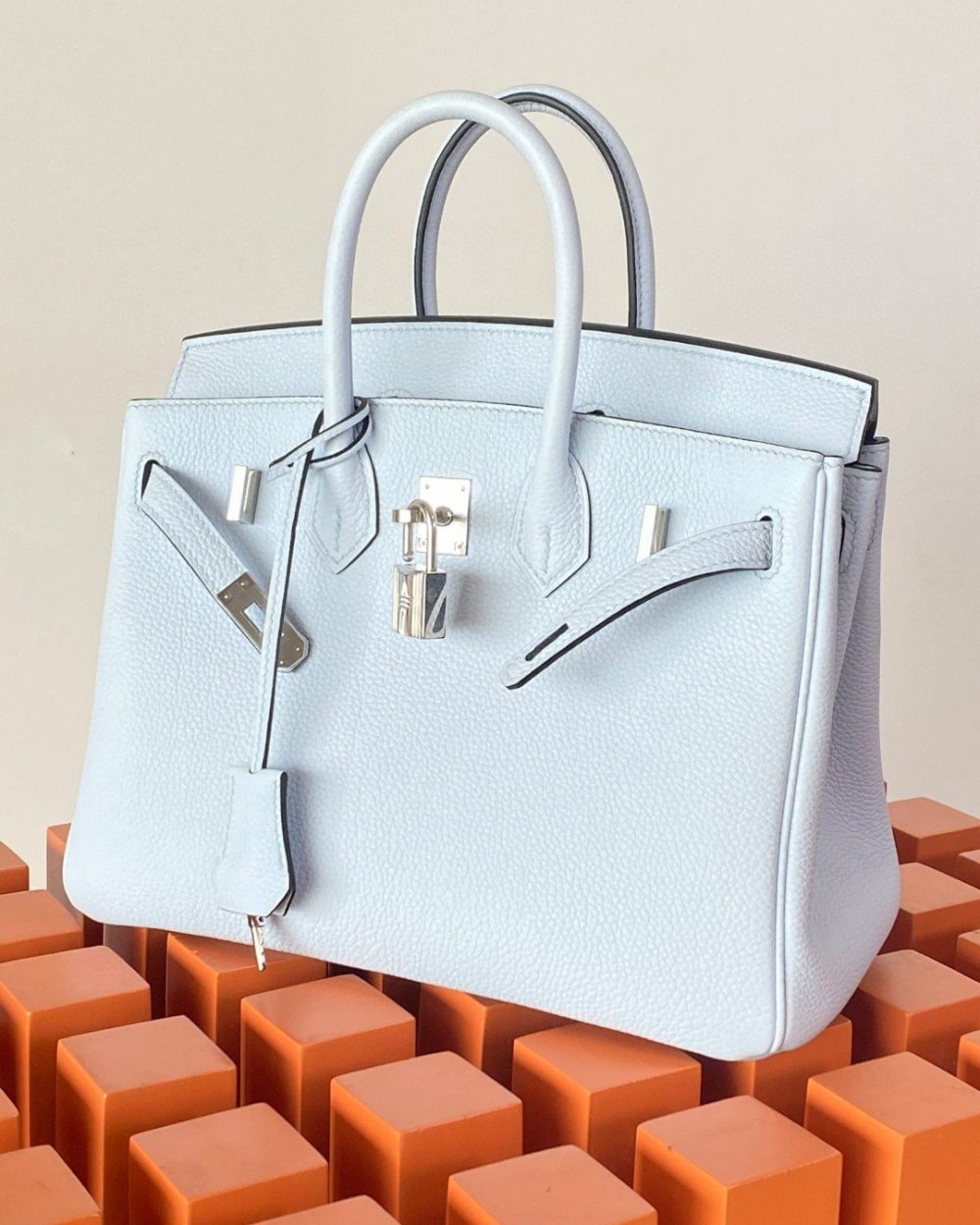 1:1 Replica Hermes Birkin Nata Swift Light Blue For Women Silver Toned Hardware 10in/25cm
