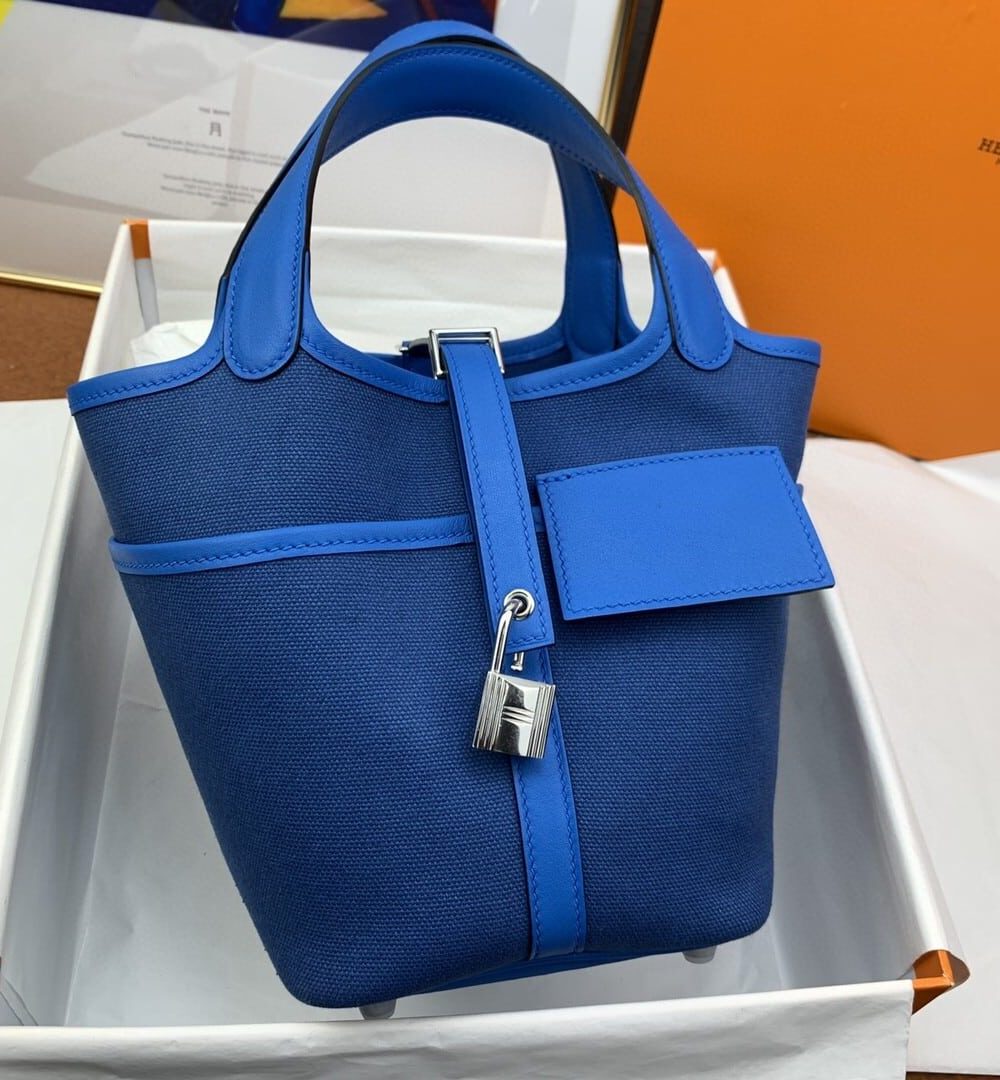 1:1 Replica Hermes Cargo Picotin Lock 18 Blue, Silver Toned Hardware Bag For Women, Women's Handbags, Shoulder Bags 7.1in/18cm