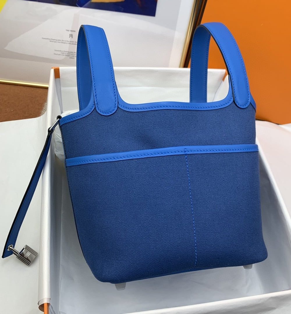 1:1 Replica Hermes Cargo Picotin Lock 18 Blue, Silver Toned Hardware Bag For Women, Women's Handbags, Shoulder Bags 7.1in/18cm