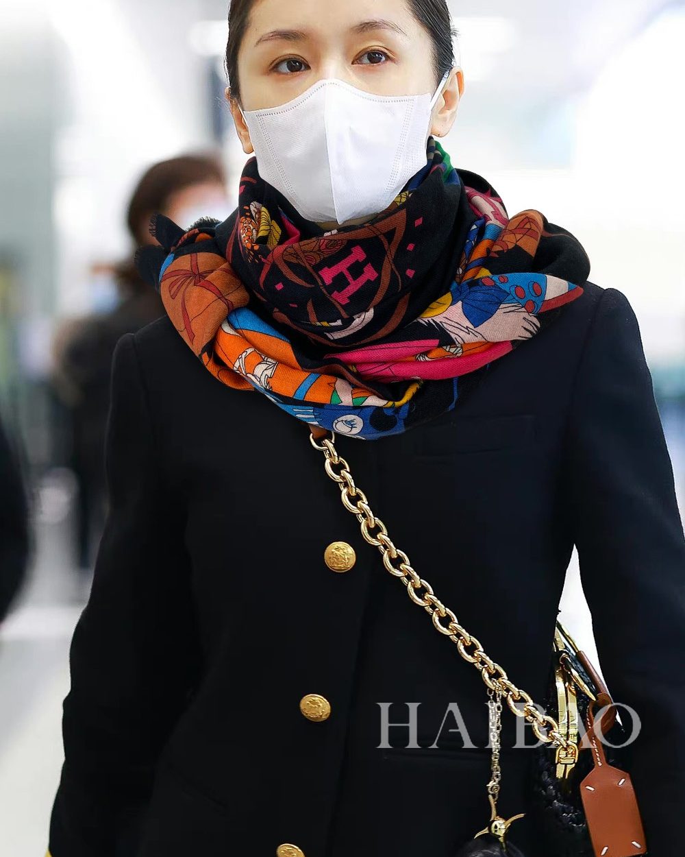 Hermes Cashmere Multicolor in Black Scarf 200cm/79in 