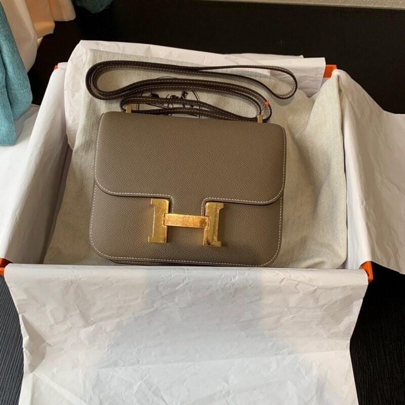 1:1 Replica Hermes Constance 23 Epsom Grey Galet For Women, Women’s Handbags, Shoulder Bags 9in/23cm