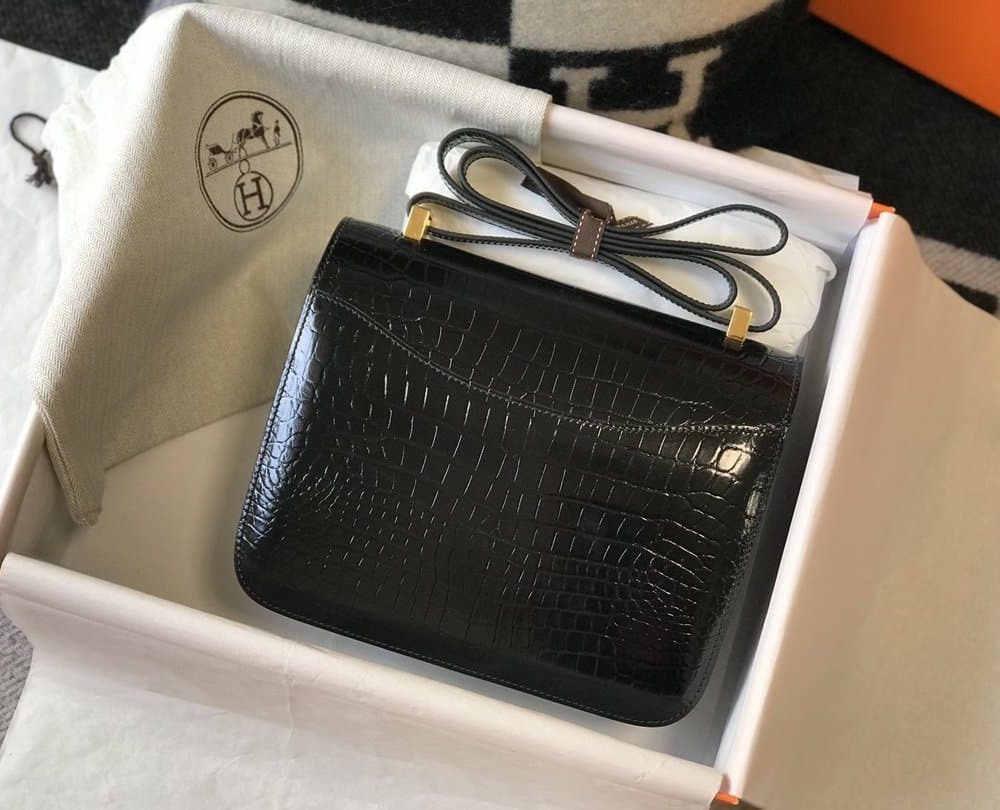 1:1 Replica Hermes Constance 23 Pattern Crocodile Black For Women, Women's Handbags, Shoulder Bag 9in/23cm