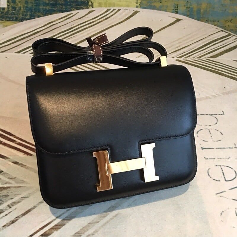 1:1 Replica Hermes Constance 24 Swift Black For Women Gold Toned Hardware, Women's Handbags, Shoulder Bags 9.5in/24cm