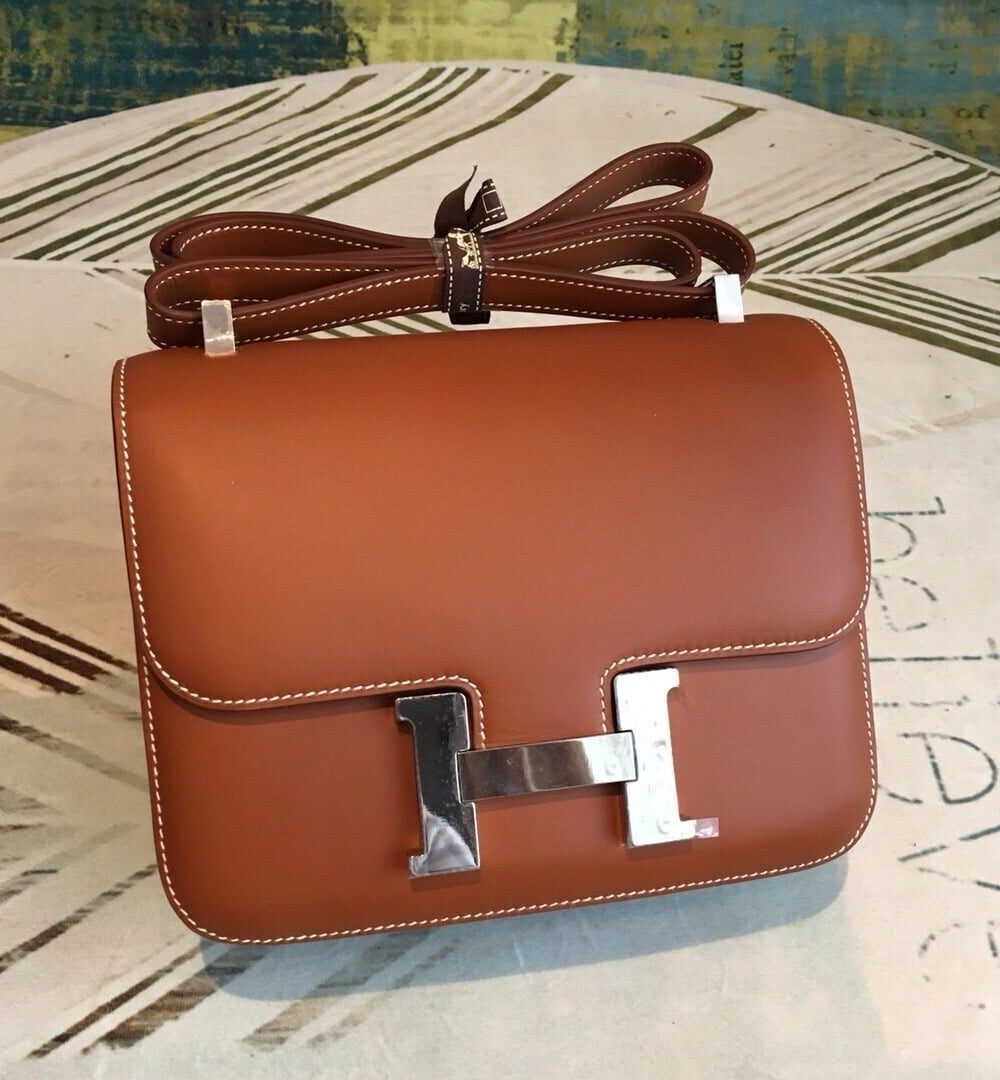 1:1 Replica Hermes Constance 24 Swift Brown For Women Silver Toned Hardware, Women's Handbags, Shoulder Bags 9.5in/24cm