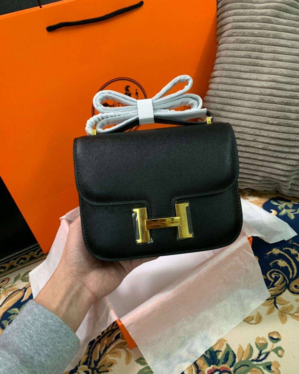 1:1 Replica Hermes Constance Black/Brown/Khaki Green/White For Women 19cm / 7.4in