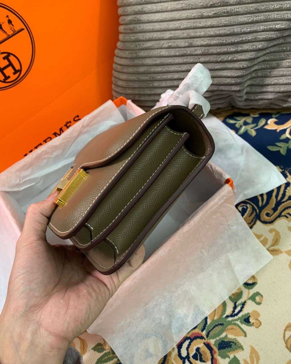 1:1 Replica Hermes Constance Black/Brown/Khaki Green/White For Women 19cm / 7.4in