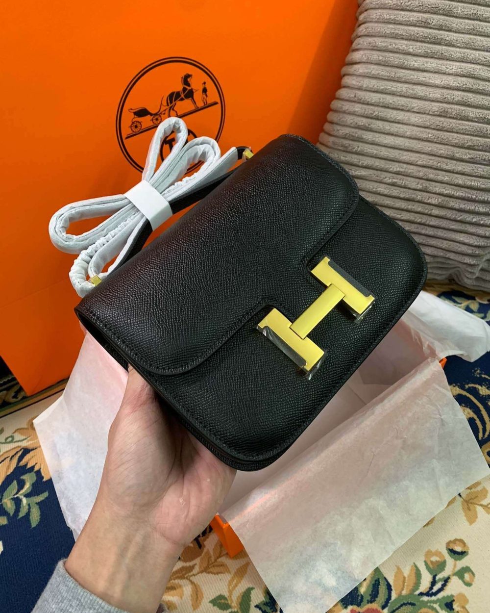 1:1 Replica Hermes Constance Black/Brown/Khaki Green/White For Women 19cm / 7.4in