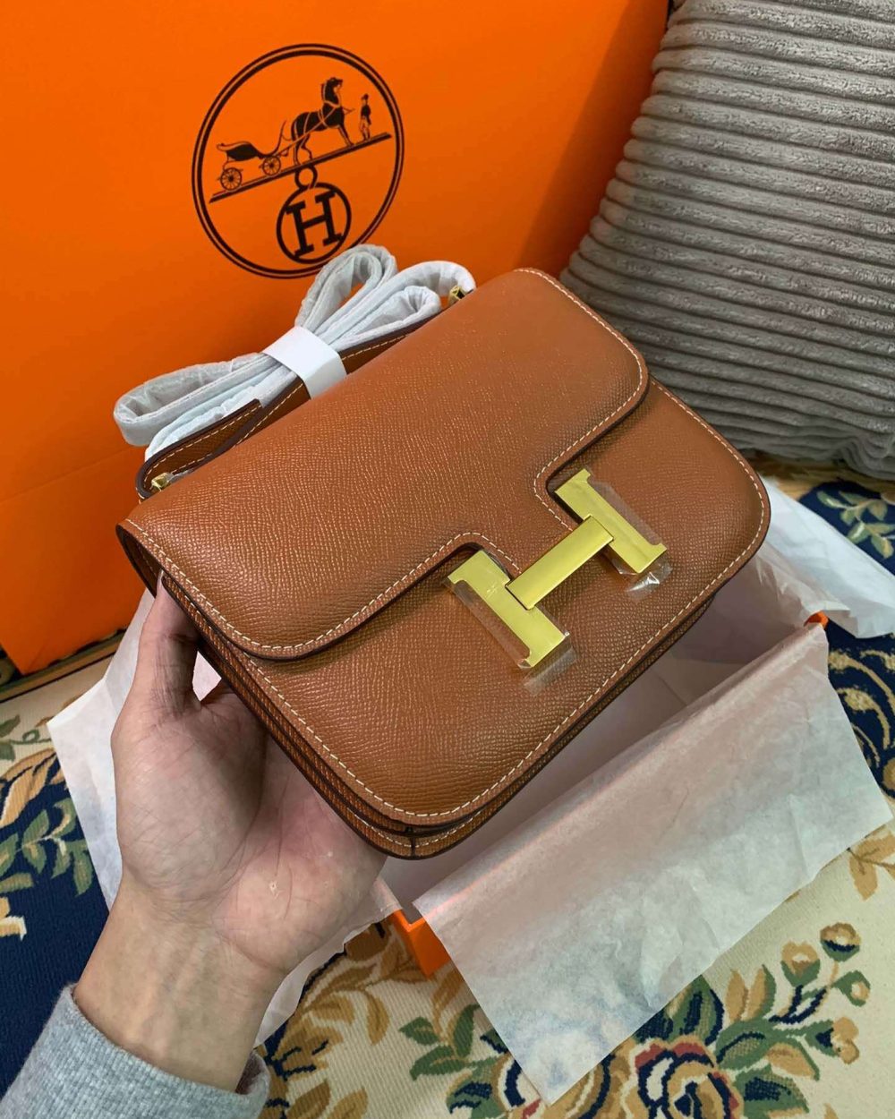 1:1 Replica Hermes Constance Black/Brown/Khaki Green/White For Women 19cm / 7.4in