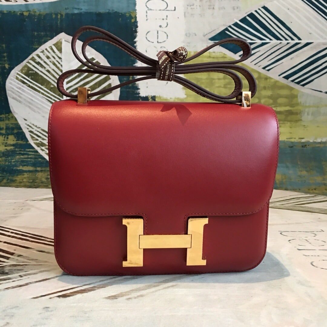 1:1 Replica Hermes Constance Burgundy For Women Gold Toned Hardware 9.5in/24cm