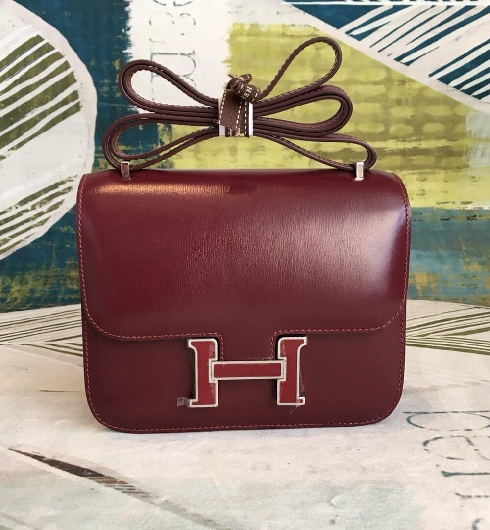 1:1 Replica Hermes Constance Burgundy For Women Silver Toned Hardware 7.4in/19cm