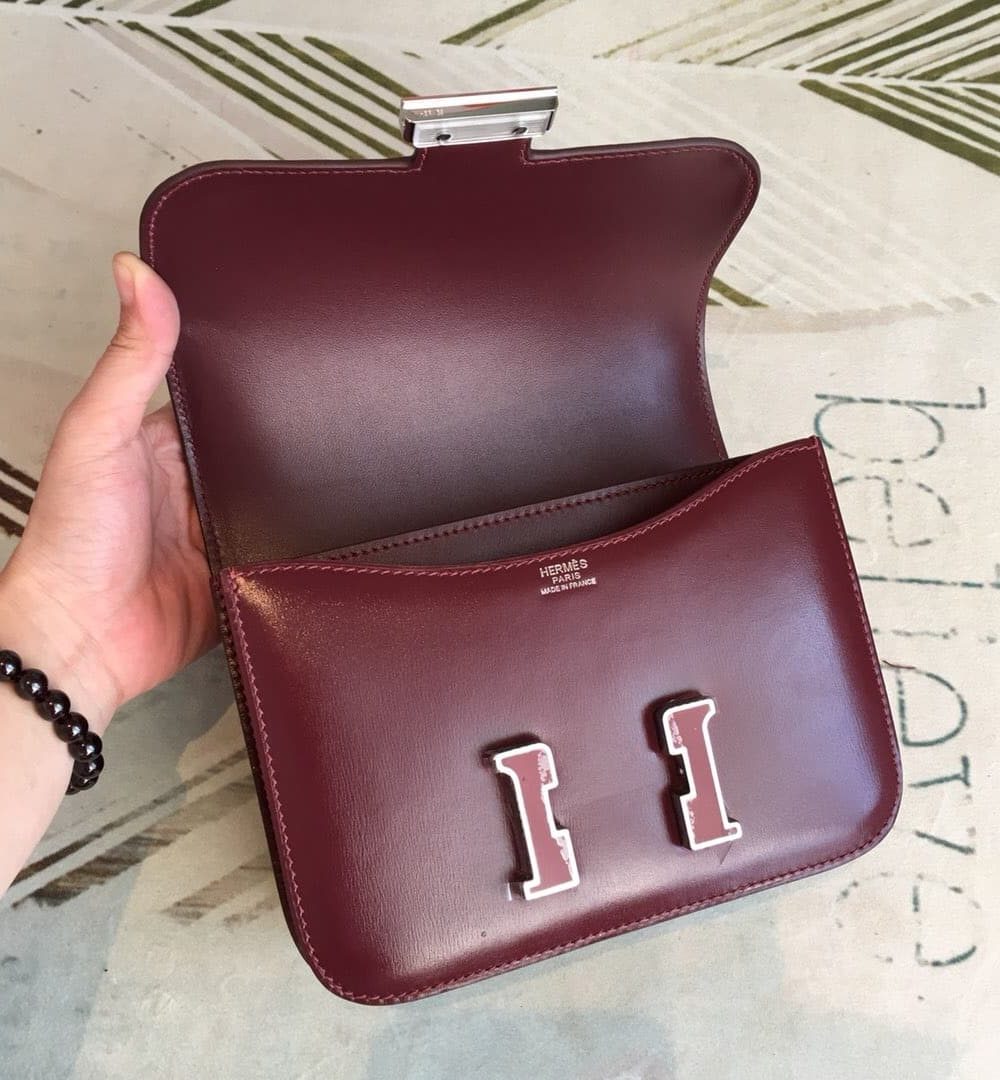 1:1 Replica Hermes Constance Burgundy For Women Silver Toned Hardware 7.4in/19cm