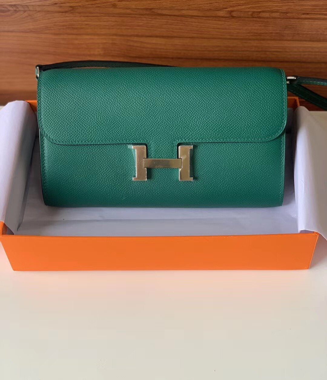 1:1 Replica Hermes Constance Epsom Long To Go Wallet Green For Women, Women's Wallet 8.1in/21cm