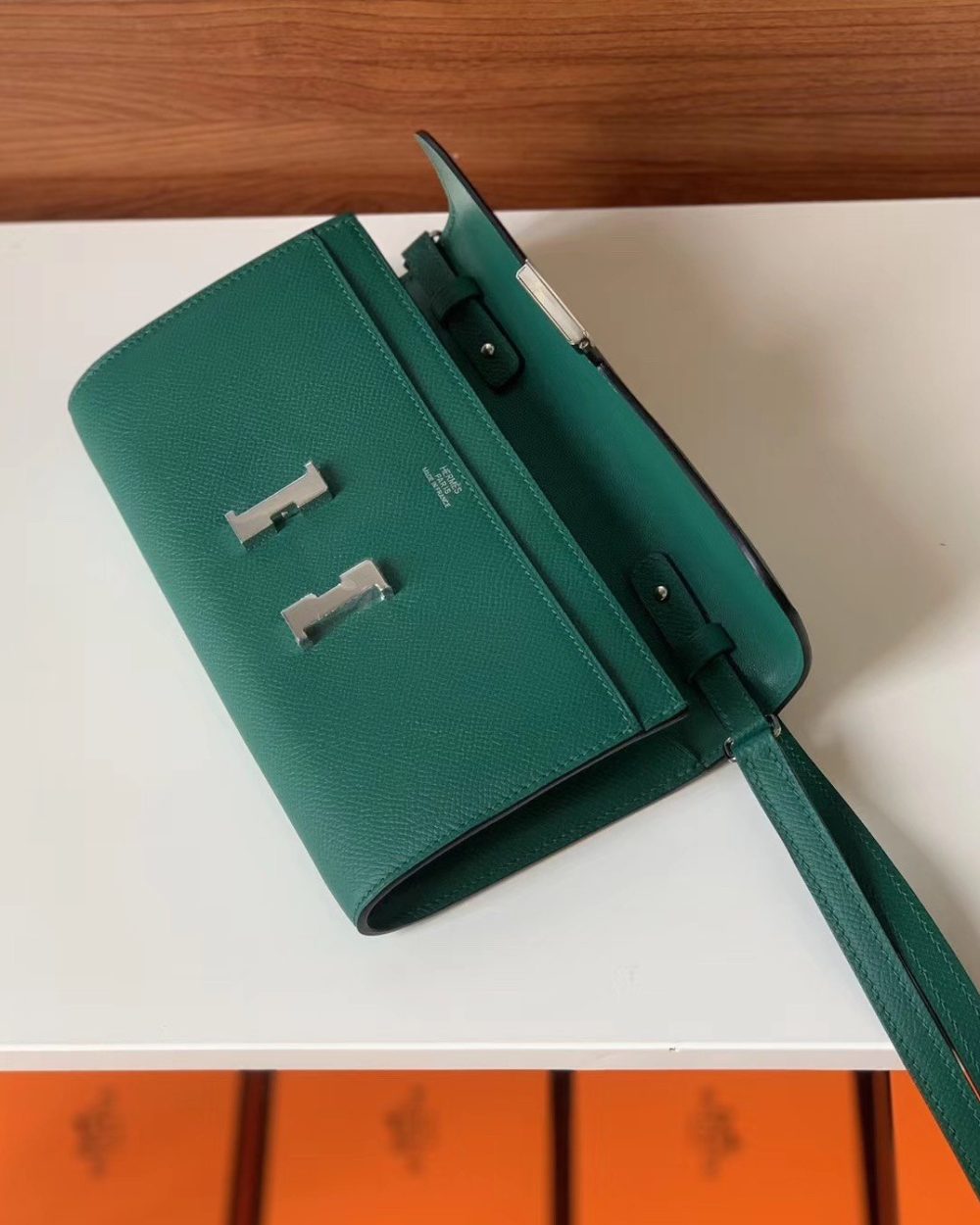 1:1 Replica Hermes Constance Epsom Long To Go Wallet Green For Women, Women's Wallet 8.1in/21cm