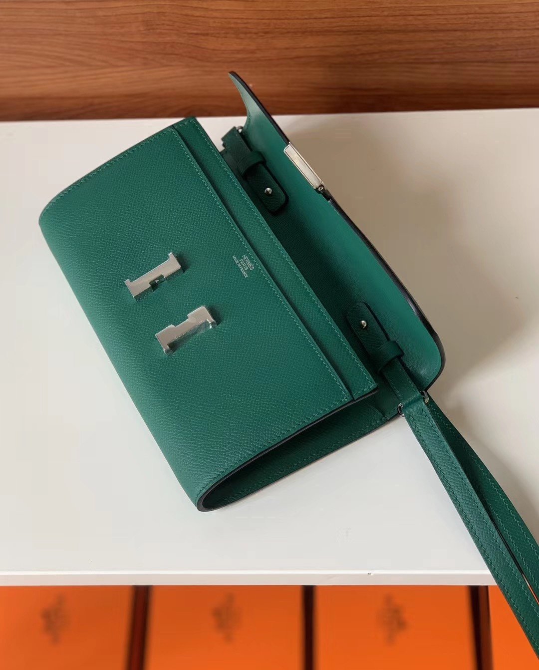 1:1 Replica Hermes Constance Epsom Long To Go Wallet Green For Women, Women's Wallet 8.1in/21cm - Image 6
