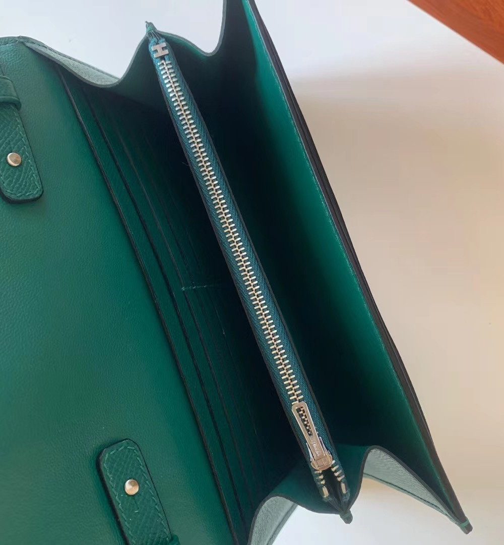 1:1 Replica Hermes Constance Epsom Long To Go Wallet Green For Women, Women's Wallet 8.1in/21cm