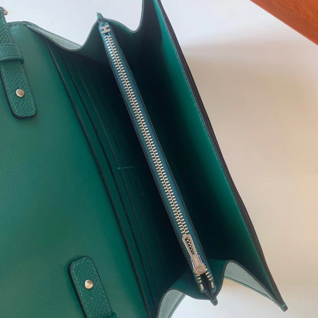 1:1 Replica Hermes Constance Epsom Long To Go Wallet Green For Women, Women's Wallet 8.1in/21cm - Image 2