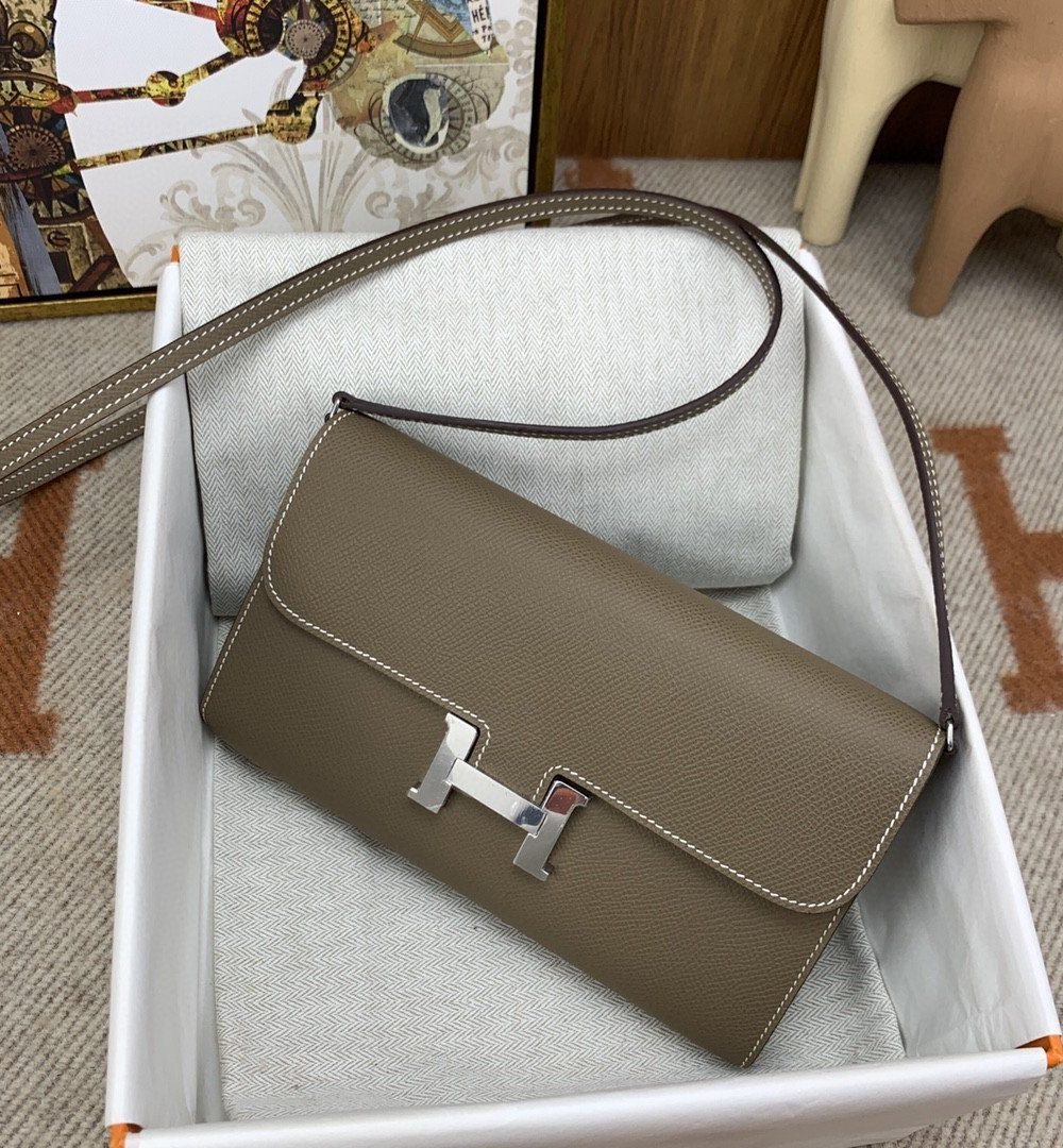 1:1 Replica Hermes Constance Long Togo Wallet Brown, Silver Toned Hardware Bag For Women, Women's Handbags, Shoulder Bags 8.1in/21cm