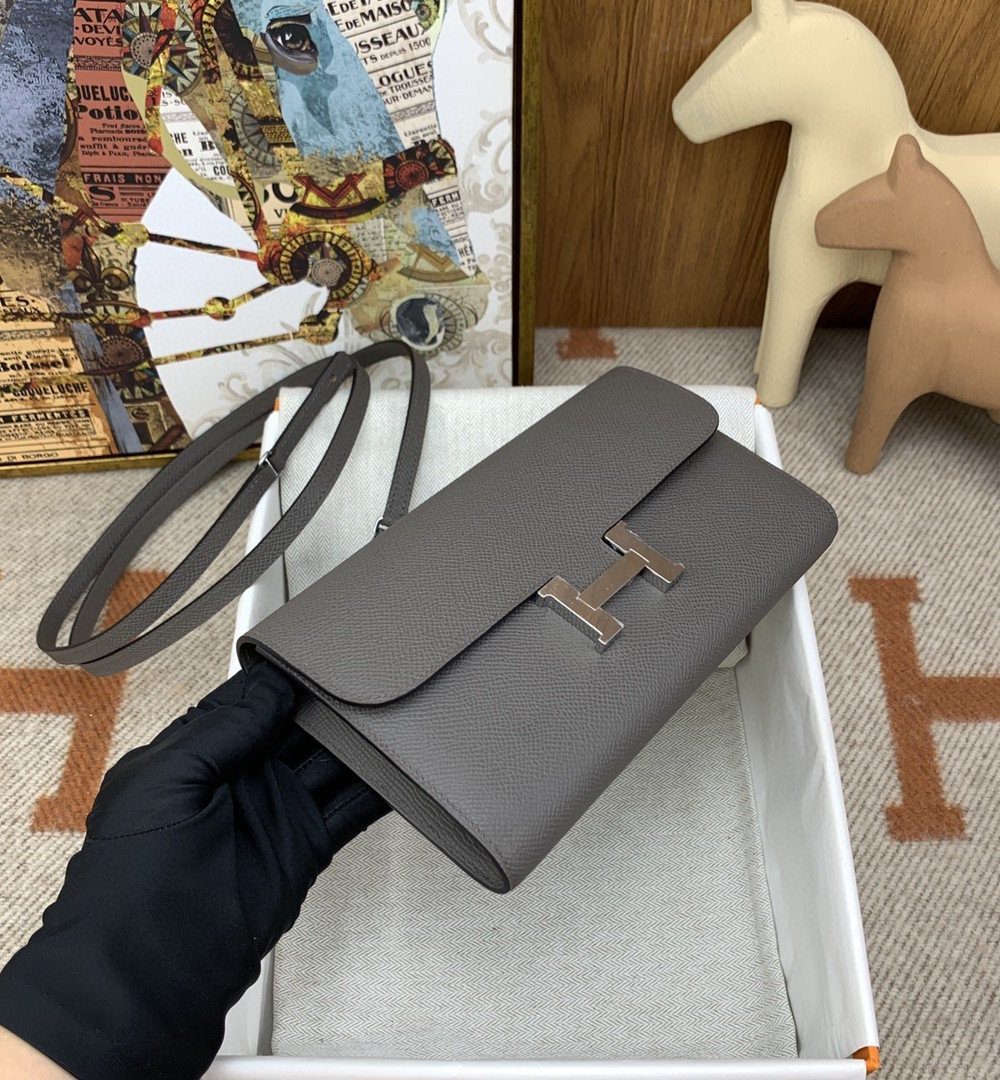 1:1 Replica Hermes Constance Long Togo Wallet Grey, Silver Toned Hardware Bag For Women, Women's Handbags, Shoulder Bags 8.1in/21cm