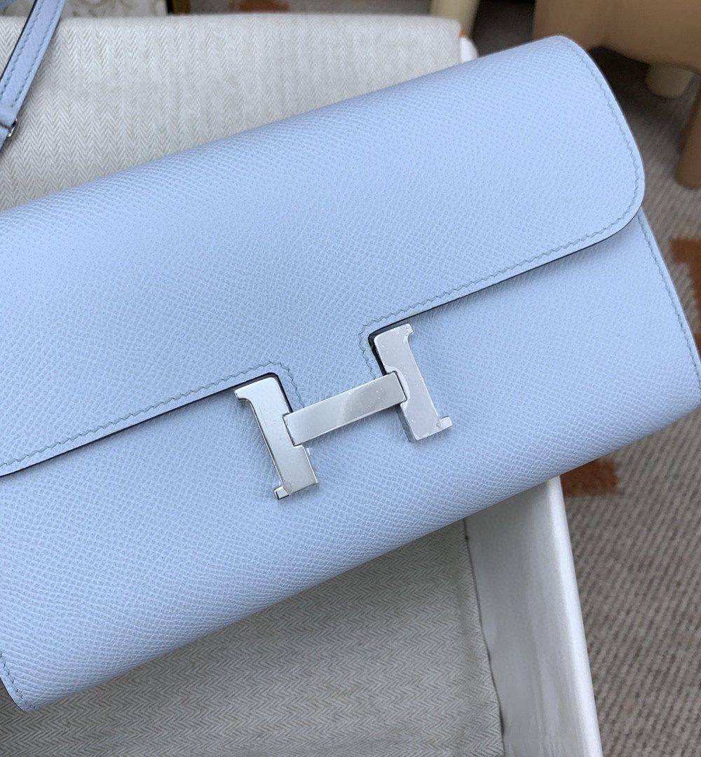 1:1 Replica Hermes Constance Long Togo Wallet Light Blue, Silver Toned Hardware Bag For Women, Women's Handbags, Shoulder Bags 8.1in/21cm