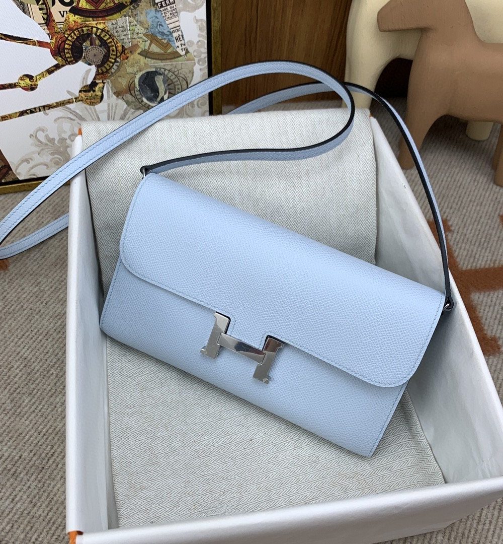 1:1 Replica Hermes Constance Long Togo Wallet Light Blue, Silver Toned Hardware Bag For Women, Women's Handbags, Shoulder Bags 8.1in/21cm