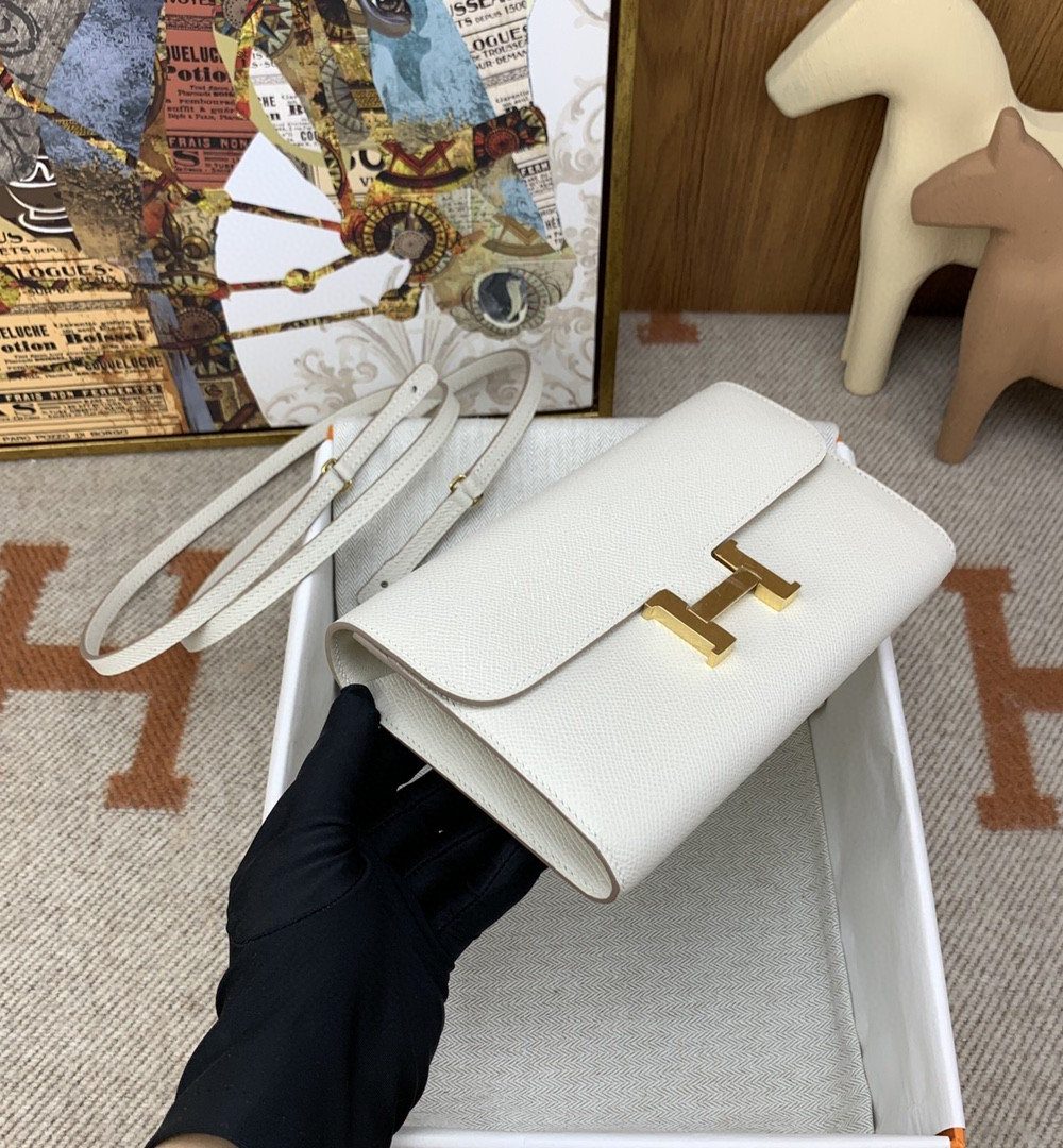 1:1 Replica Hermes Constance Long Togo Wallet White, Gold Toned Hardware Bag For Women, Women's Handbags, Shoulder Bags 8.1in/21cm