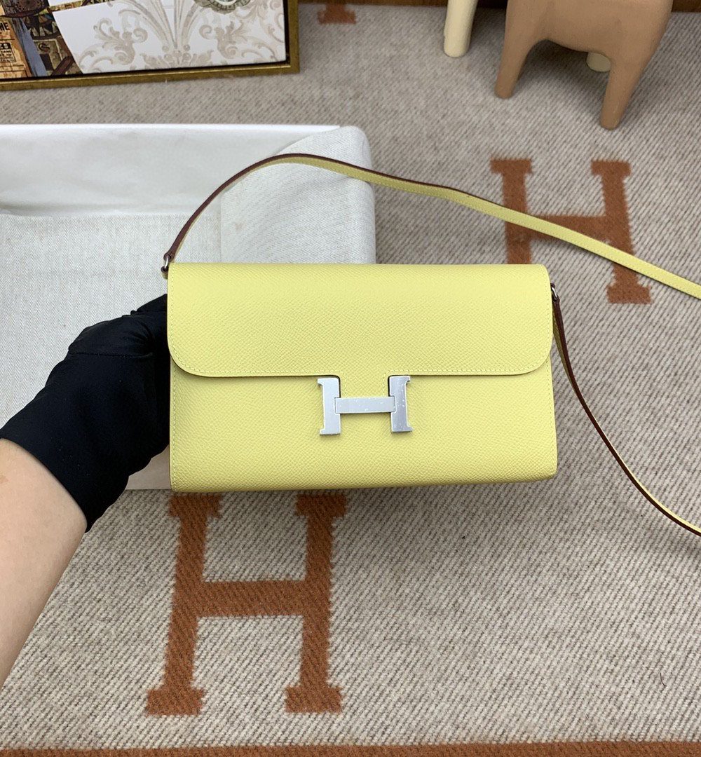 1:1 Replica Hermes Constance Long Togo Wallet Yellow, Silver Toned Hardware Bag For Women, Women's Handbags, Shoulder Bags 8.1in/21cm